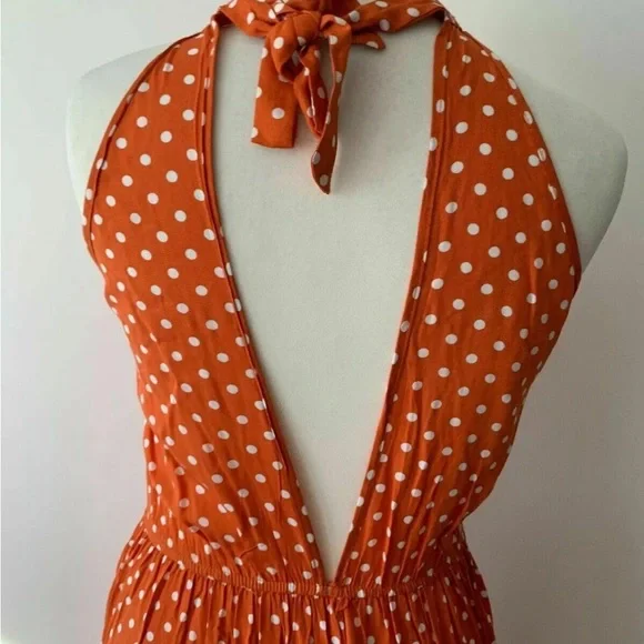 Brave Soul Skye All Over Print High Neck Maxi Polka Dot Orange Dress Size S - Picture 4 of 7